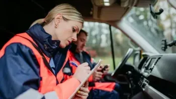 two paramedics in a ambulance